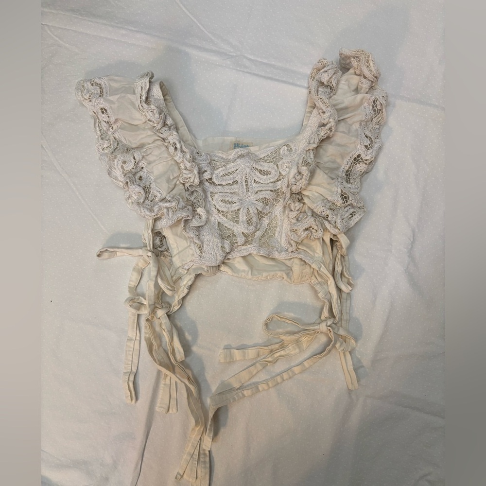 Fillyboo Cream Lace Crop Top size large lace trim tie sides